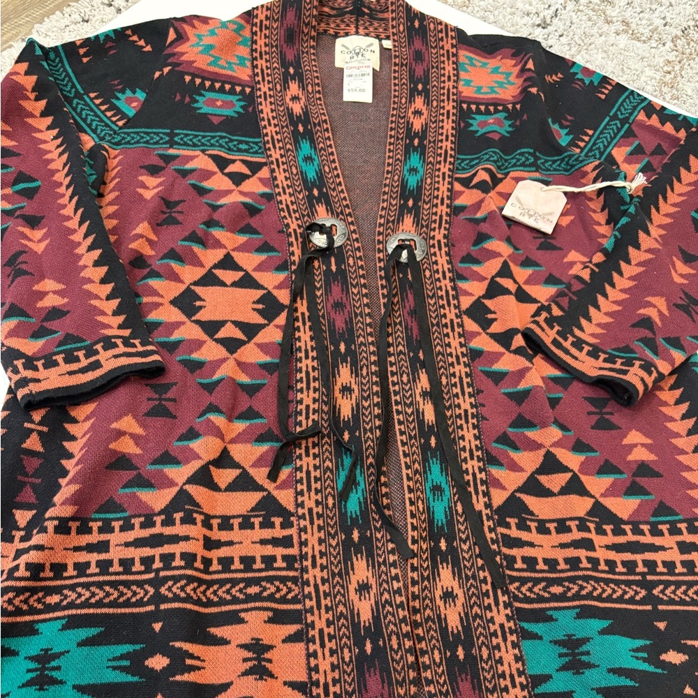 NWT Ladies Cotton Rye Outfitters Southwest Print Sweater Cardigan -Size Large